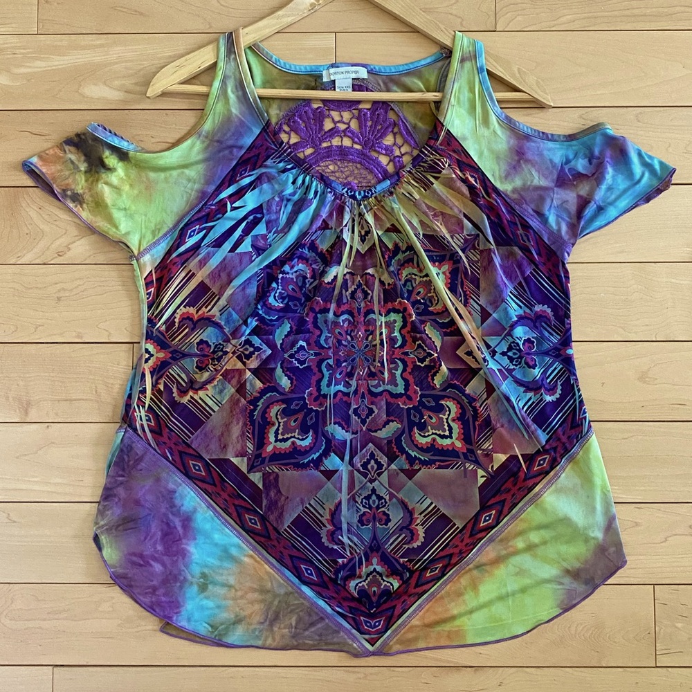 Boston Proper Multi-color Cold Shoulder Top XXS